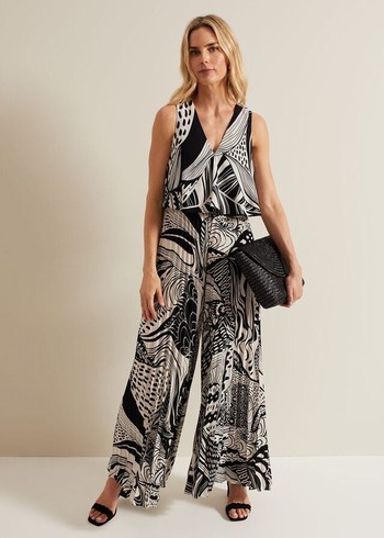 Phase Eight Saskia Abstract Pleated Jumpsuit Black/Multicolor Australia | EM4170569